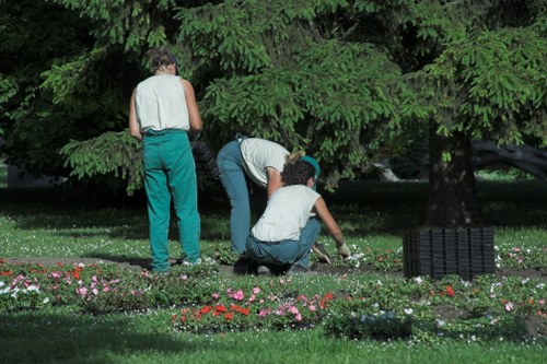 Gardeners discussing maintenance plans